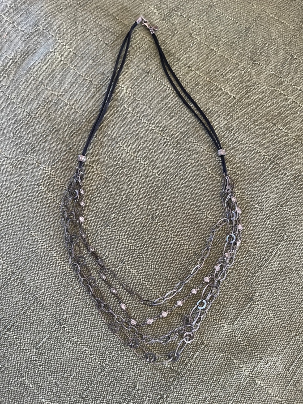 Silpada Silver-Tone Multi Strand Necklace with Black Suede Cord
